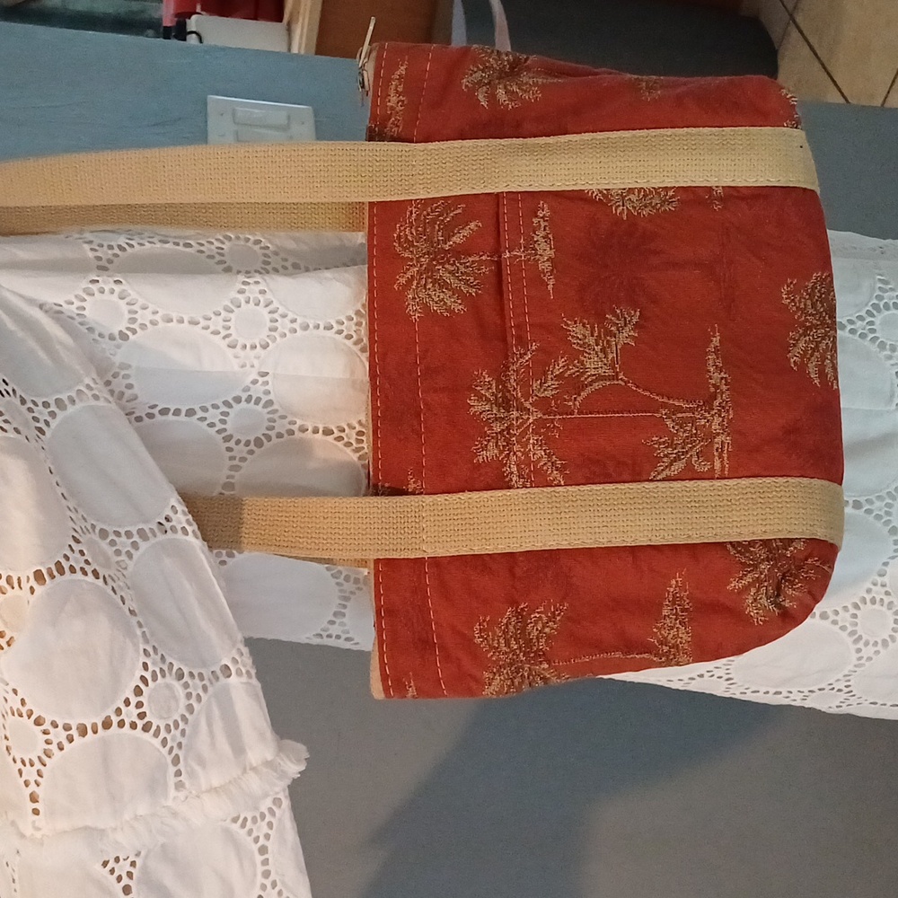 🔥🔥Bonnie Bag Upholstery palm trees vintage knitting needle point storage tote - Picture 16 of 16
